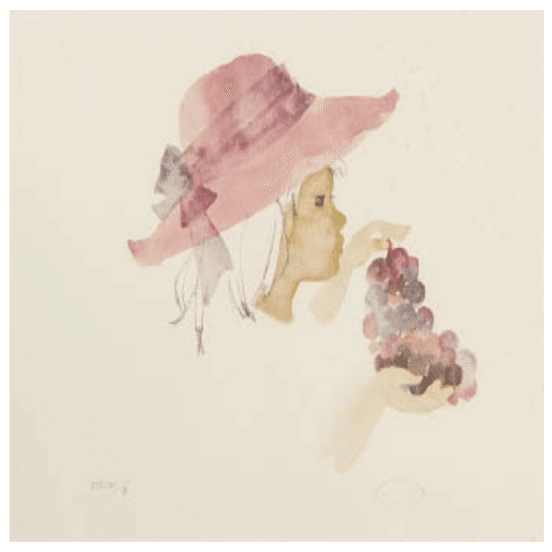いわさきちひろ 岩崎ちひろ】 版画/リトグラフ 「ぶどうを持つ少女