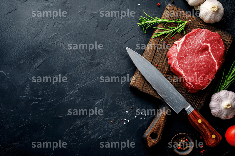 「赤身肉と調理器具」のフリー素材3枚セット｜料理シーン・食材・グルメ・飲食店のイメージ画像に｜FREE