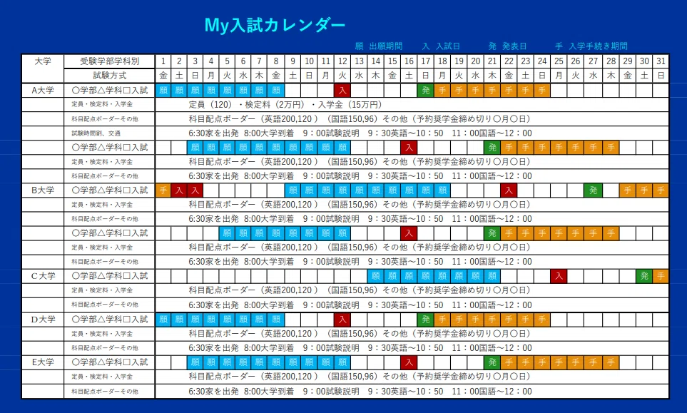 ③中学高校大学受験 テスト サポート スケジュールボード⁄志望校合格
