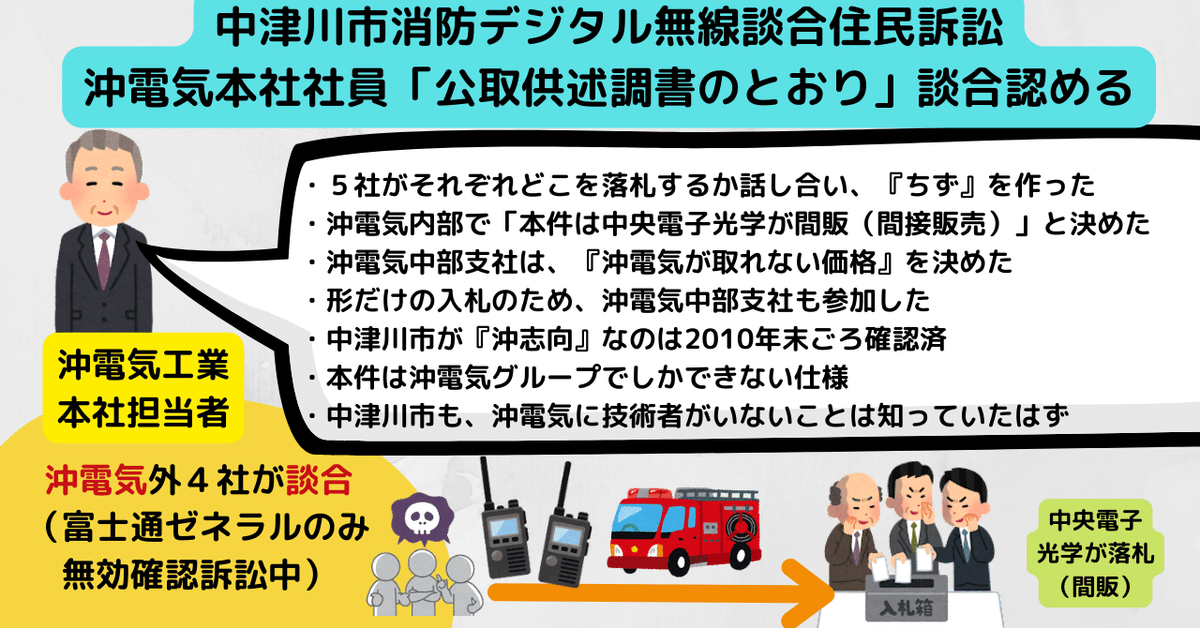 中津川市消防デジタル無線談合住民訴訟 沖電気本社社員「公取