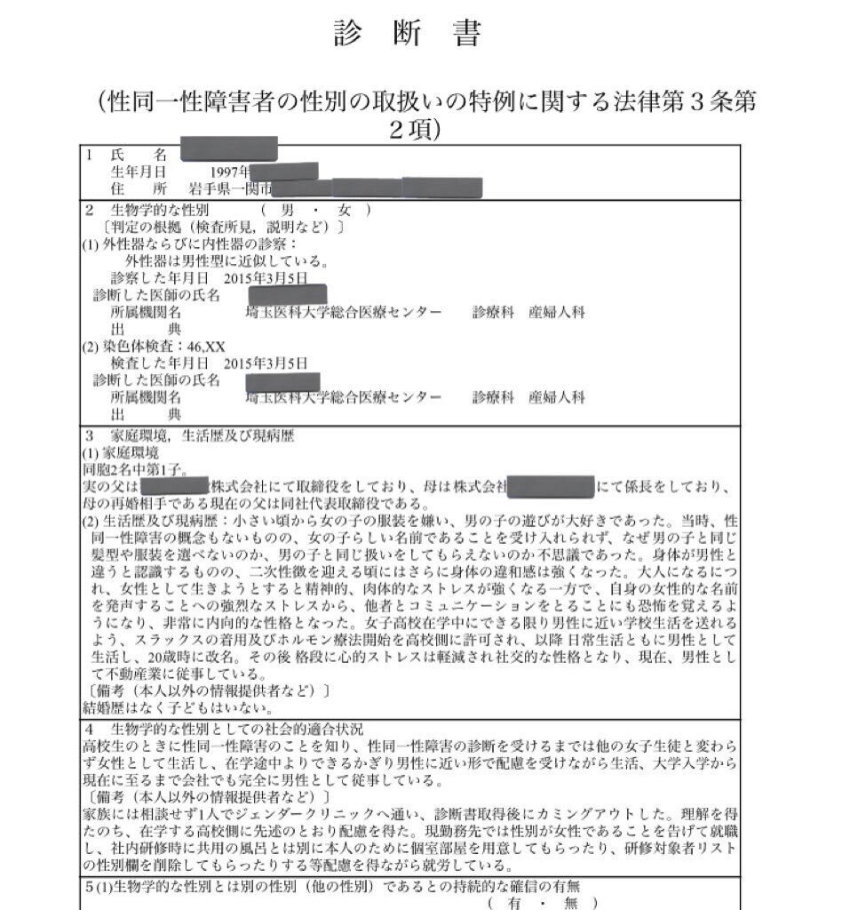 戸籍上の性別の取扱いの変更申立時 必要書類の集め方｜大滝 洸
