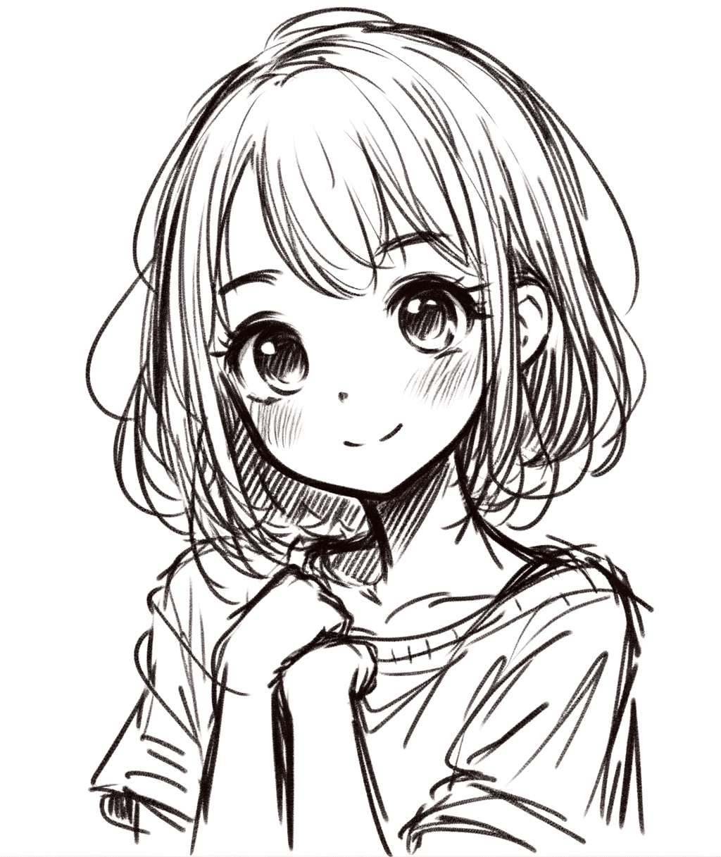 直筆アニメデッサン/出渕裕の習作デッサン】『女性キャラクター』ラフ