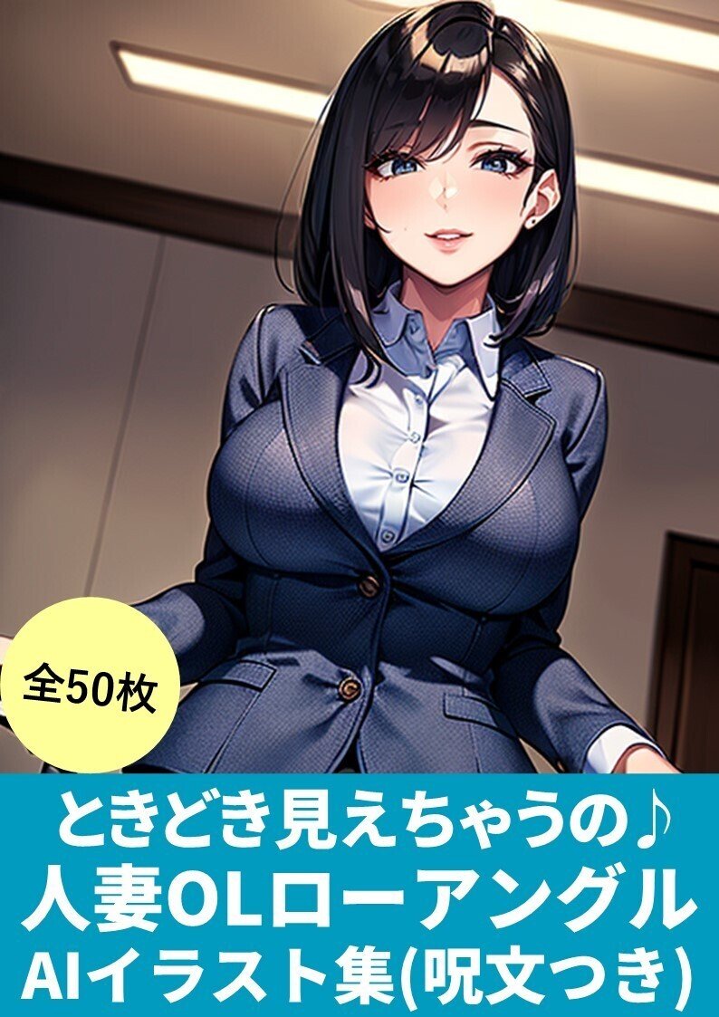 ローアングル　二次 ときどき見えちゃうの♪【人妻OLローアングル】AIイラスト集(50枚)「呪文(プロンプト)付き」｜イラスト大賢者