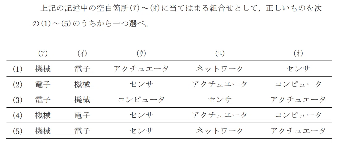 令和4年度 下期 第3種 機械 問14-解答群