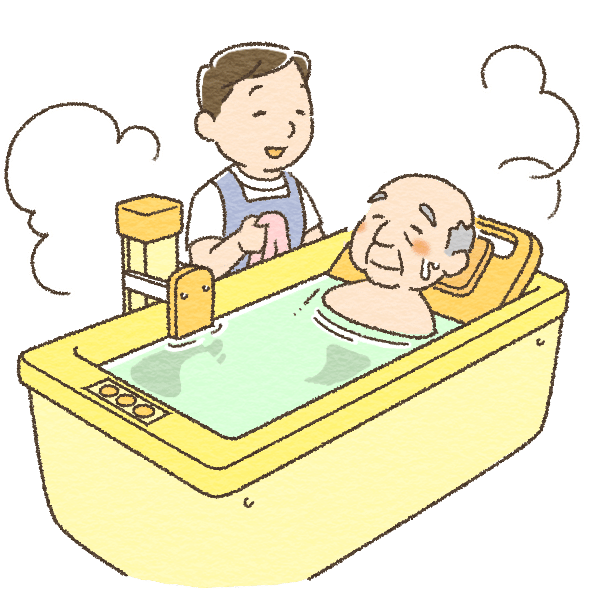 介護士が高齢者の入浴介助を行うイラスト
