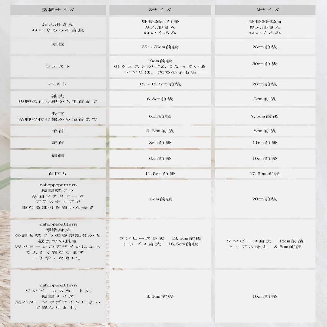無料記事：型紙対応サイズ表あり】型紙サイズに迷った方はご覧ください