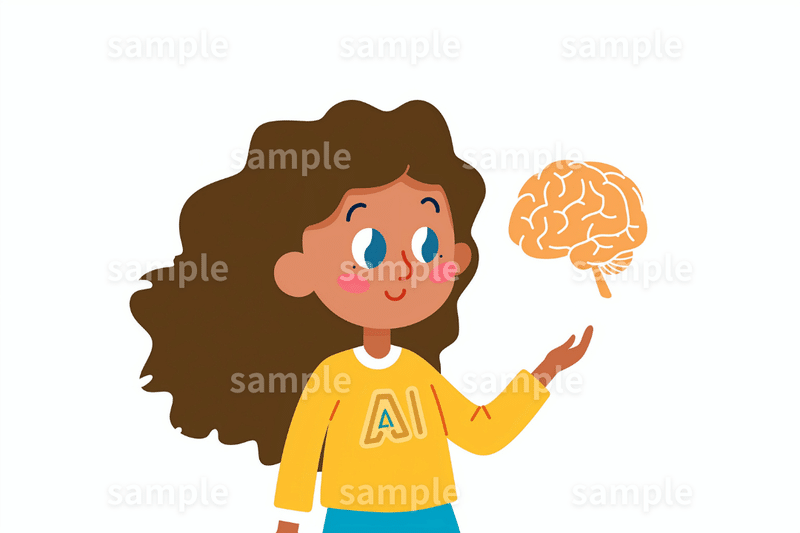 「AI脳・女の子イラスト」フリー素材3枚セット｜ITビジネス・ブログのアイキャッチ・イメージ画像に｜FREE