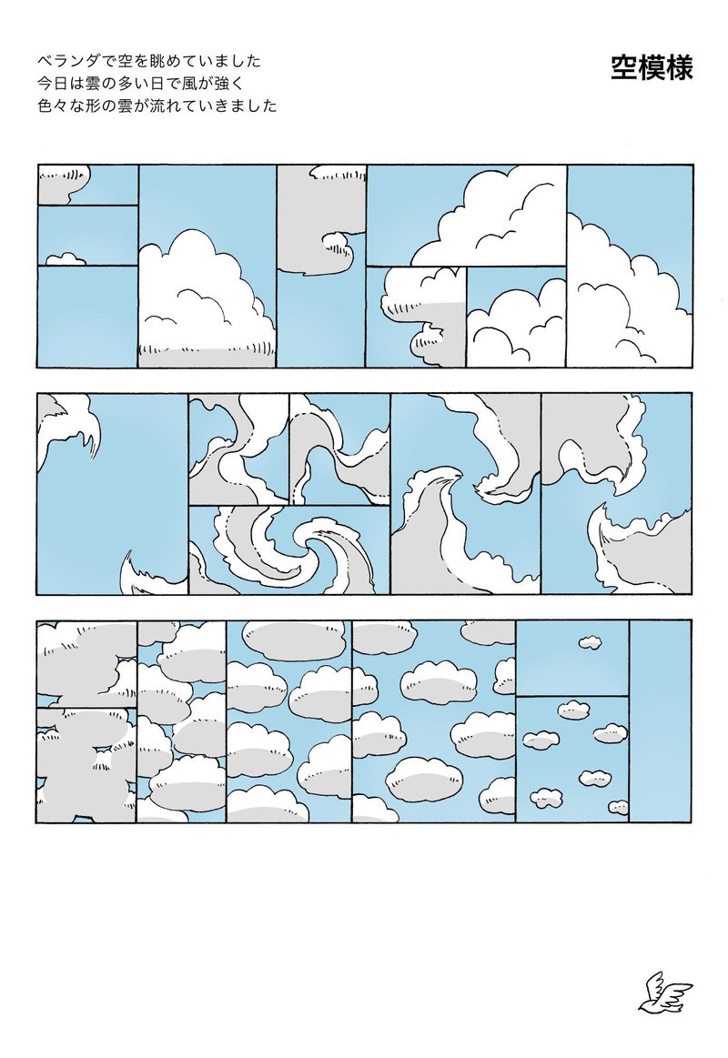 ベランダで空を眺めていました今日は雲の多い日で風が強く色々な形の雲が流れていきました