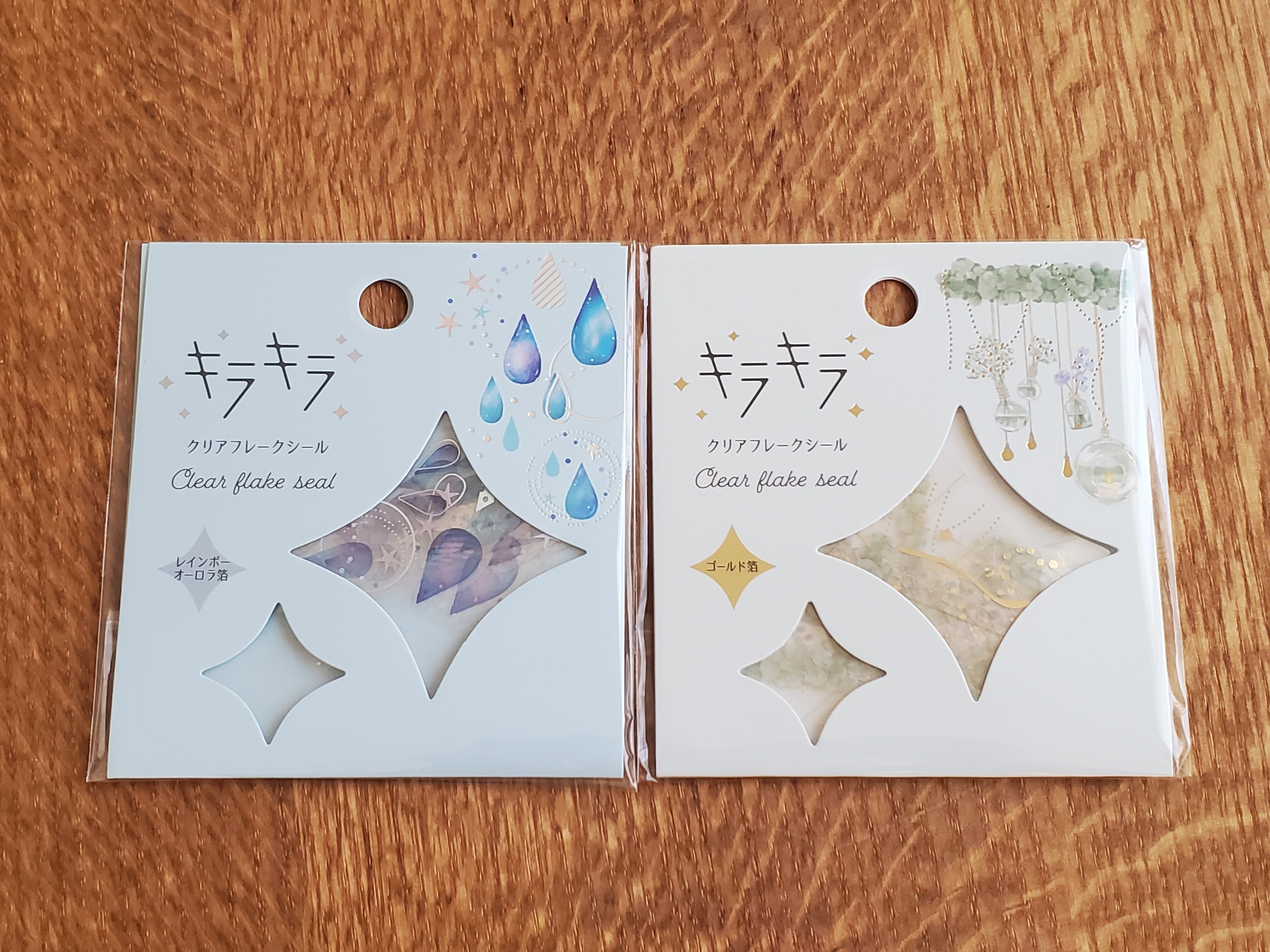 文房具】キラキラ箔押しクリアフレークシール～Drop & Garden
