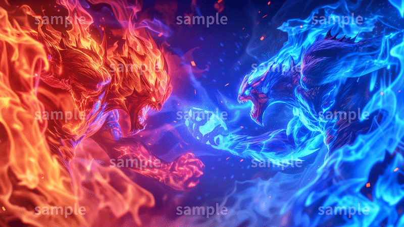 「バトルシーンのサムネイル」フリー素材3枚セット｜YouTubeサムネ・VS・アイキャッチ・炎のイメージ画像に｜FREE