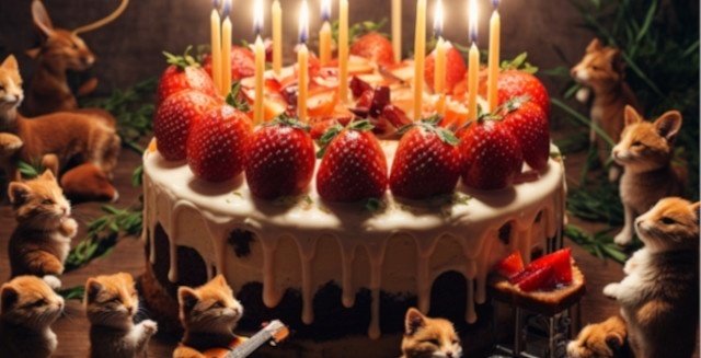 AI画像講座・動物達が祝う誕生日ケーキ