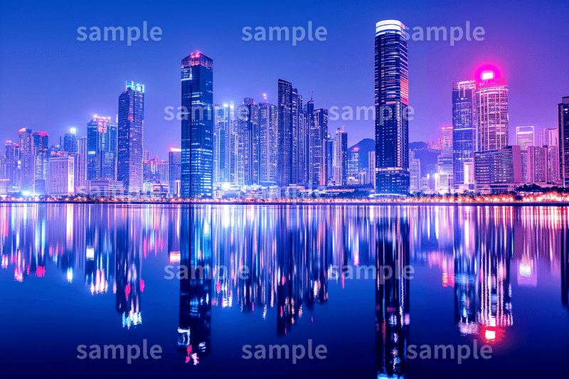 「高層ビル街の夜景」フリー素材3枚セット｜街並み・オフィス街・ビジネス街のイメージ画像に