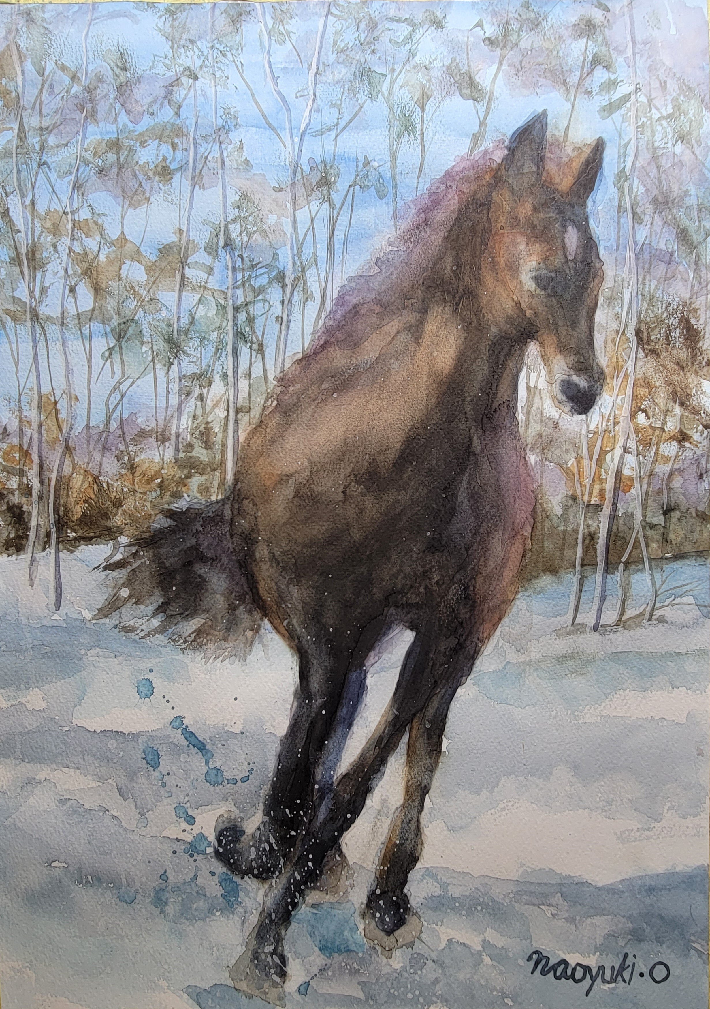 水彩画「雪原のオオカミ」 水彩画「雪原のオオカミ」 水彩画「雪原のオオカミ」 水彩画 森の