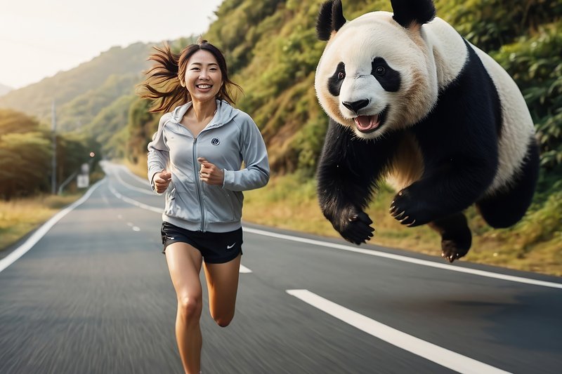 ジョギング,フリー写真,（女性とパンダ）,AI画像生成,無料（フリー素材）01