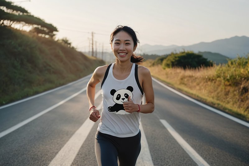 ジョギング,フリー写真,（女性とパンダ）,AI画像生成,無料（フリー素材）03