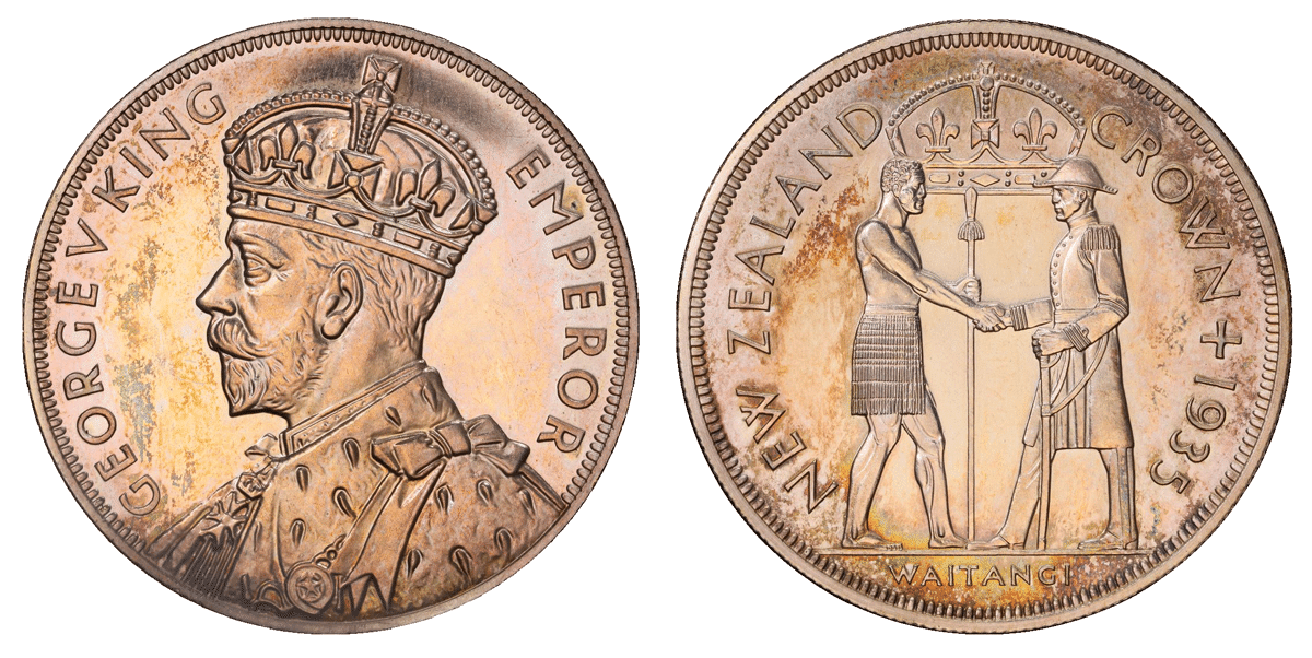 ニュージーランド｜1935年ジョージ5世 「ワイタンギ」クラウン銀貨