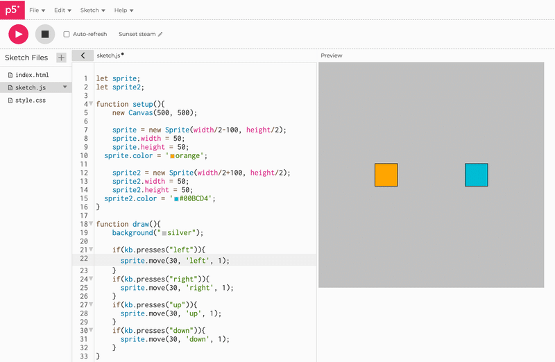 Hello! p5.js. - p5playで2つの物体。|donguri