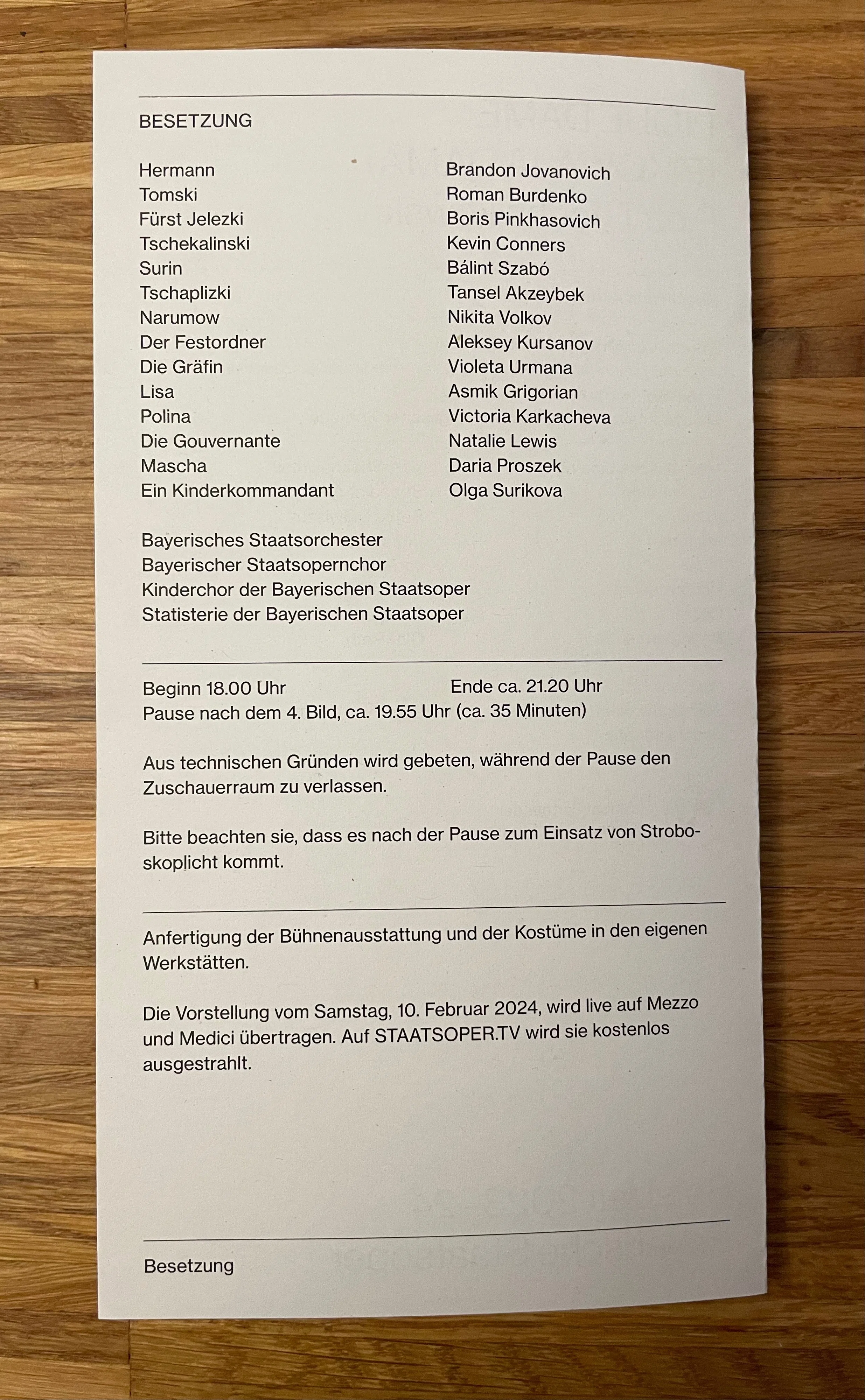 Bayerische Staatsoper 04.02.24 オペラの記録：バイエルン州立オペラ