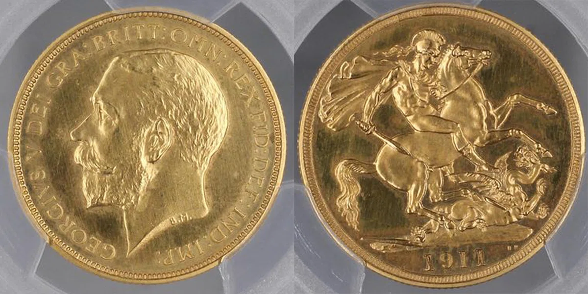 イギリス｜1911年ジョージ5世2ポンド金貨｜アンティークコイン