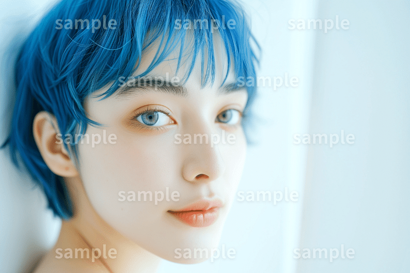 「ヘアサロンで青に染めた女性」のフリー素材3枚セット｜カットモデル・美容ブログ・ヘアカラー・美容室のイメージ画像に｜FREE