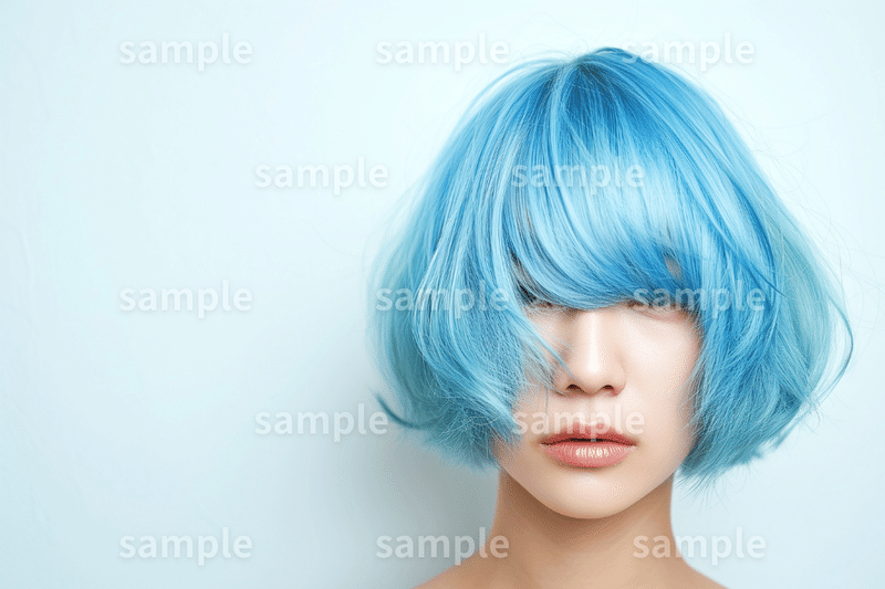 「ヘアサロンで青に染めた女性」のフリー素材3枚セット｜カットモデル・美容ブログ・ヘアカラー・美容室のイメージ画像に｜FREE