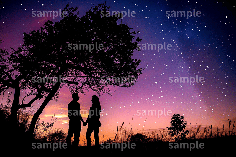 「星空を眺めるカップル」のフリー素材3枚セット｜夜空・天体観測・パワースポット・ポストカード・デートのイメージ画像に｜FREE