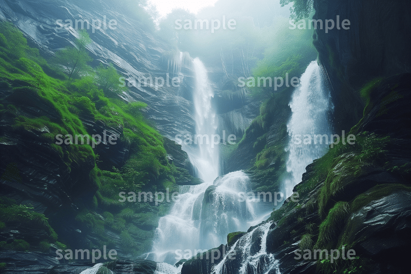「美しい滝」のフリー素材3枚セット｜上流・森・自然のイメージ画像に｜FREE