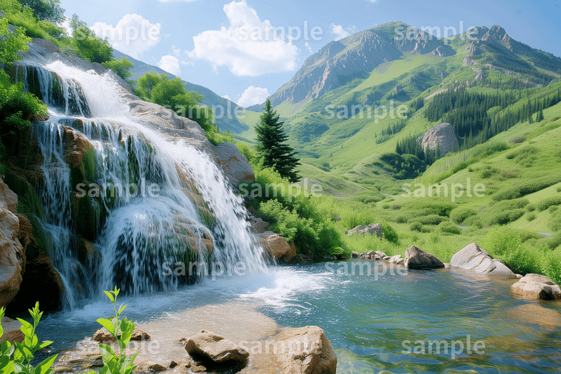 「美しい滝」のフリー素材3枚セット｜上流・森・自然のイメージ画像に｜FREE