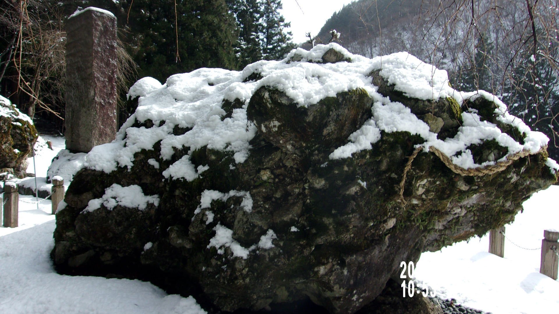 春の雪が積もった「さざれ石」岐阜県揖斐川町古屋から笹又への雪