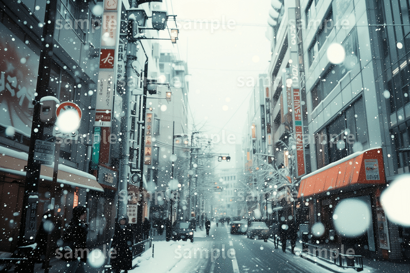 【冬】「雪の日のオフィス街」フリー素材3枚セット｜季節・都会・イメージ画像に｜FREE