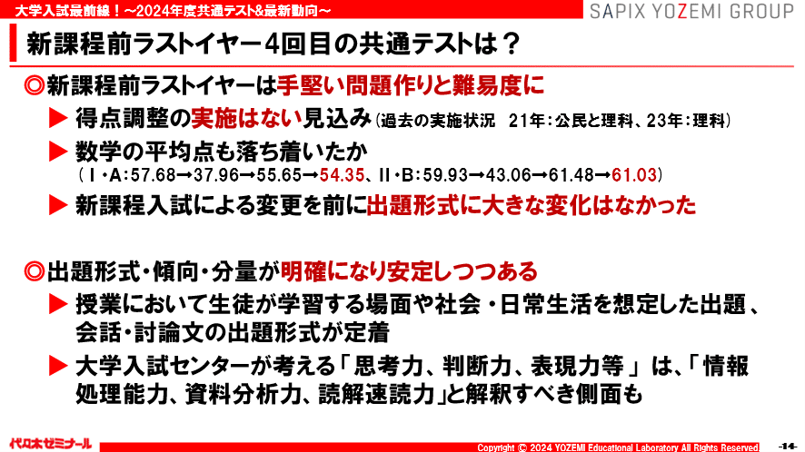 Part1 2024年度共通テストの概況(続き)Part2 2024年度 大学入試 Part1 2024年度共通テストの概況(続き)Part2 2024年度 大学入試