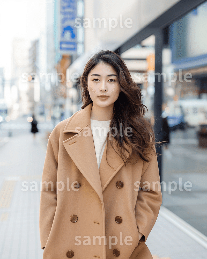 【着画】「コートを着た美しい女性」のフリー素材3枚セット｜ファッション・フリマアプリ・ネット販売の着用イメージ画像に
