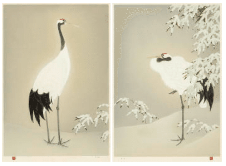 真作 上村松篁 1997年大判シルクスクリーン「燦雨」画寸 80×