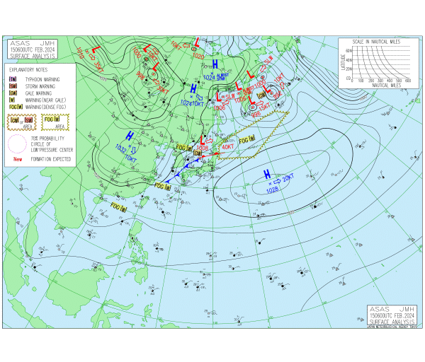 15時の実況天気図