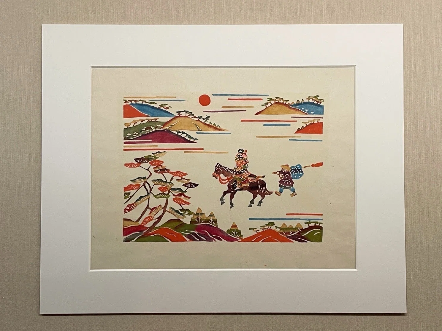 芹澤銈介の版画「作男さんちょ従へ廻国の門出」 芹澤銈介の版画「作男さんちょ従へ廻国の門出」