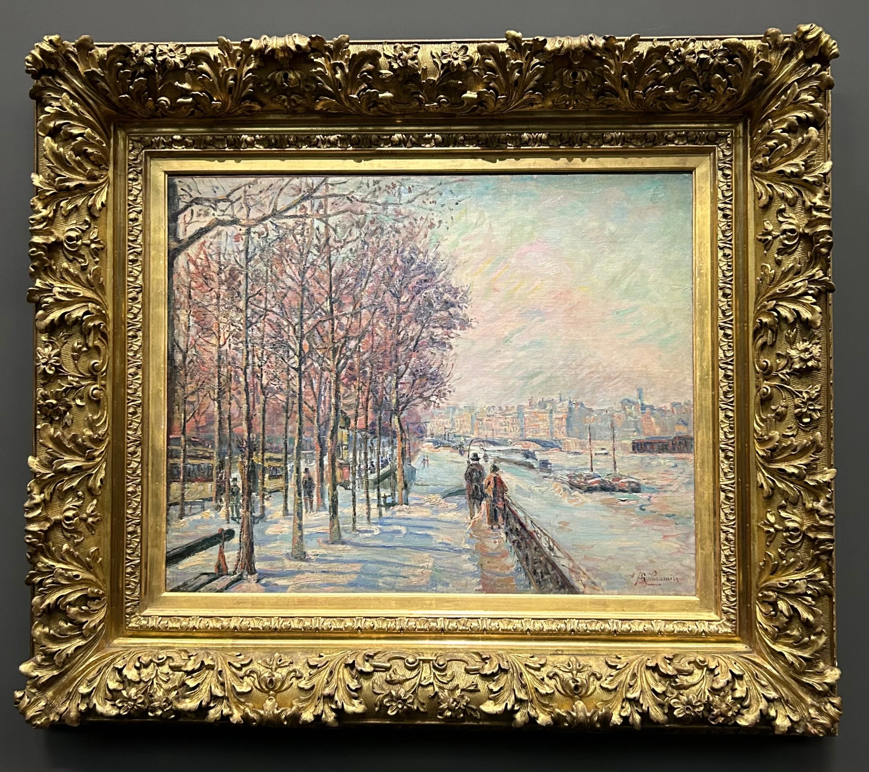 フランスアンティーク セーヌ川の風景絵画 竹内敏彦 絵画 油絵 肉筆