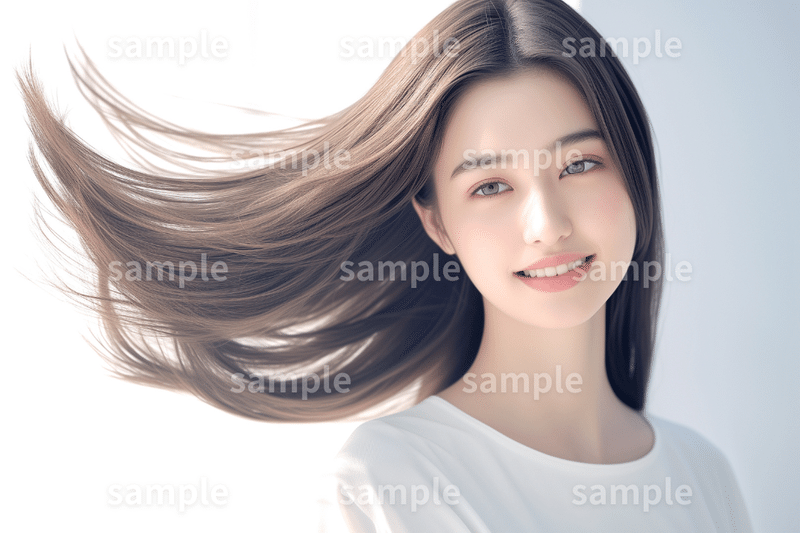 【美しい髪】「笑顔の美人女性」フリー素材3枚セット｜スキンケア・トリートメント・美容広告のイメージ画像に｜FREE