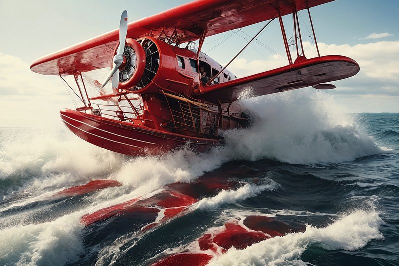 飛行艇,フリー写真,小型機,（赤）,AI画像生成,無料（フリー素材）02