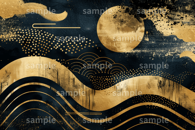 【日本文化の魅力】「ブラック×ゴールドの和柄」フリー素材5枚セット｜背景・名刺デザイン・アイキャッチ・イメージ画像に