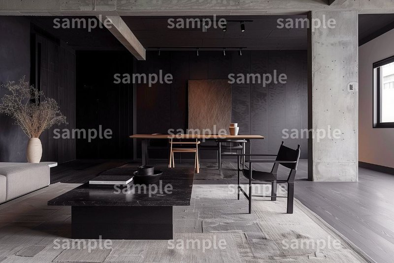 【BLACK】「クールな黒インテリア」のフリー素材5枚セット｜リビングルーム・デザイン・ソファ・部屋のイメージ画像に｜FREE