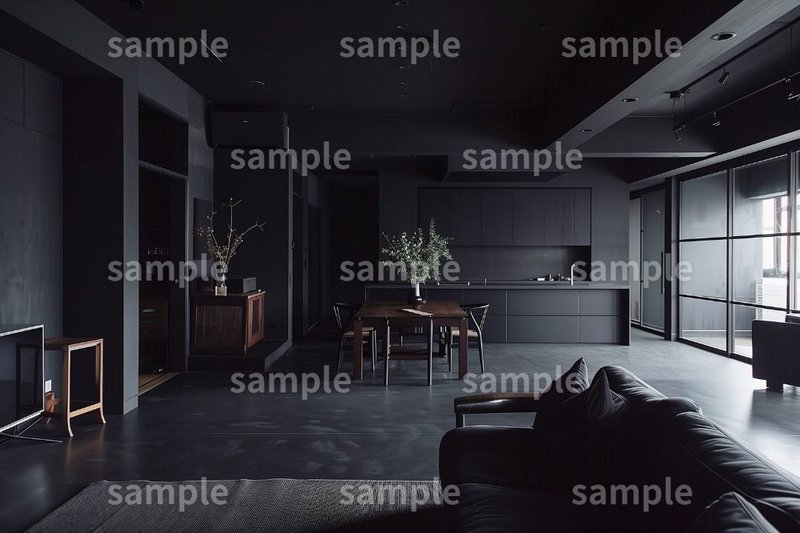 【BLACK】「クールな黒インテリア」のフリー素材5枚セット｜リビングルーム・デザイン・ソファ・部屋のイメージ画像に｜FREE