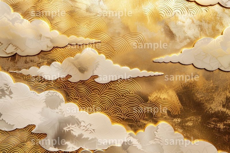 【雲】「ゴールドの和柄」フリー素材3枚セット｜背景・名刺デザイン・アイキャッチ・イメージ画像に