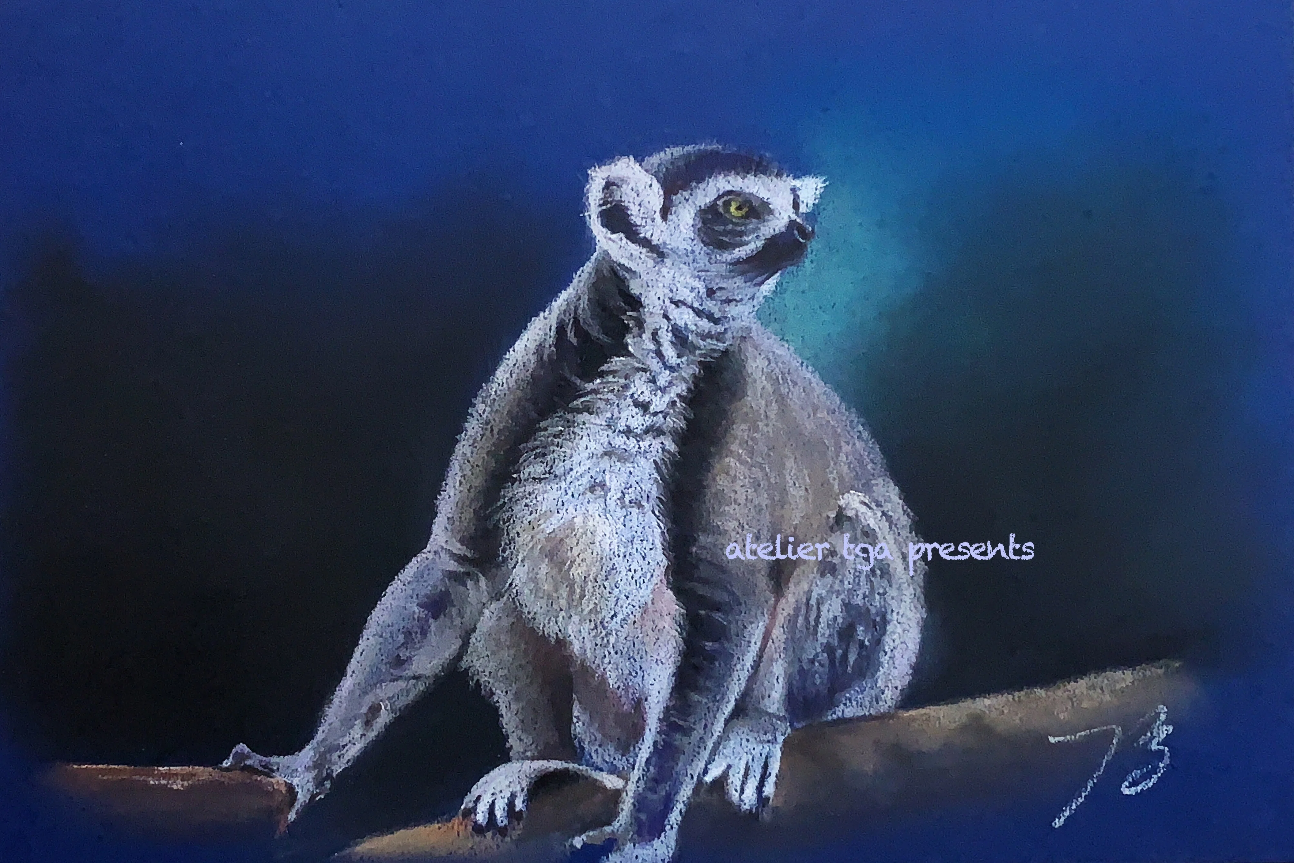 動物画、いろいろ描いてます♪ 今回は可愛いワオキツネザル｜てぃーが 動物のポップアート絵画ワオキツネザル
