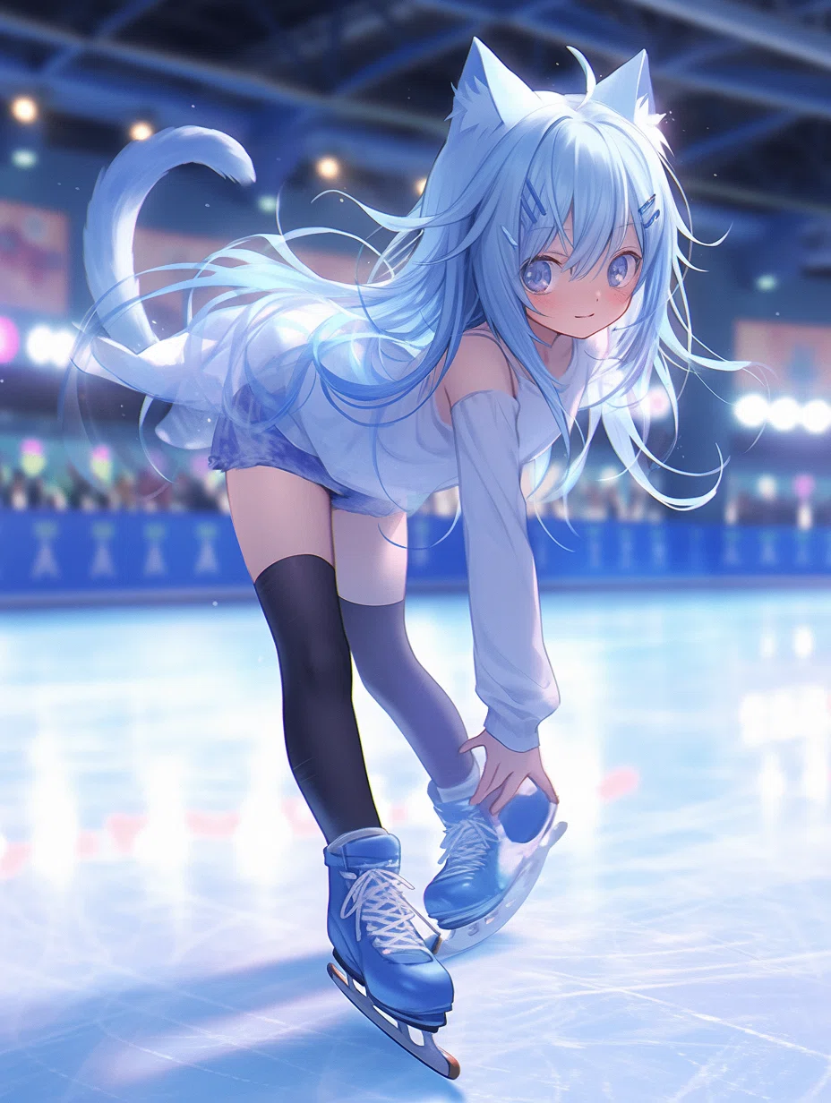 アイススケートをしている青髪猫耳ちゃん｜kazunari_フォロバ100%