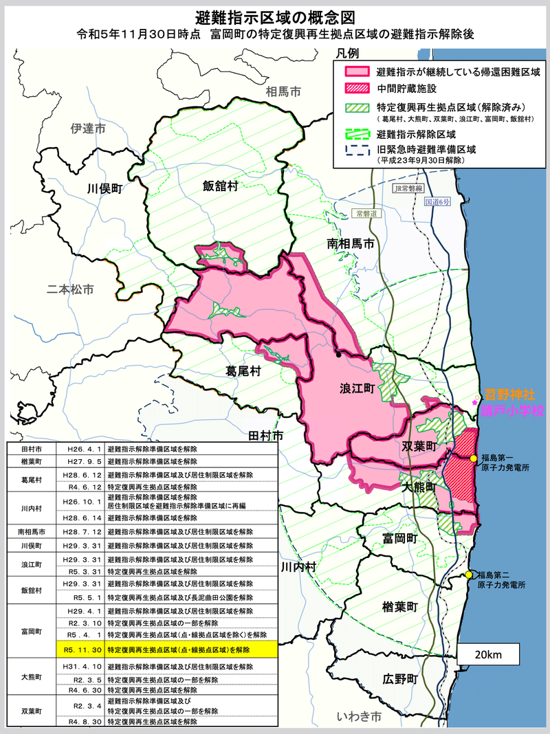 福島県 避難指示区域の概念図　2023年(令和5年)11月30日時点