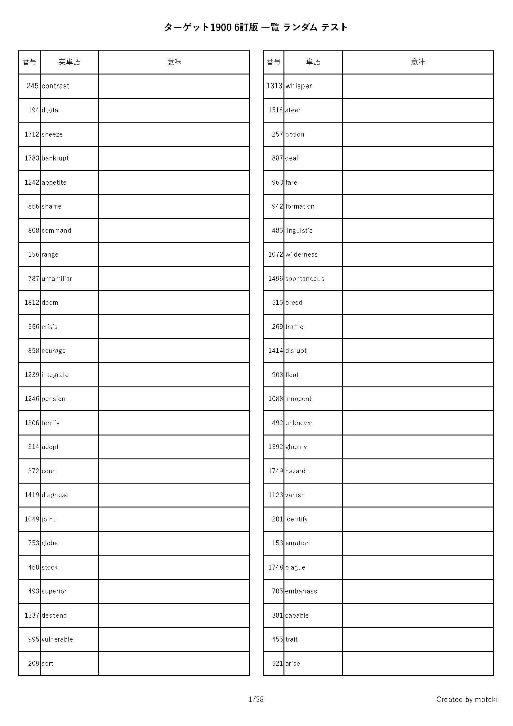 英単語ターゲット1900 6訂版 一覧 ランダム テスト 単語一覧 全範囲