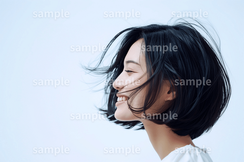 【爽やかなイメージを】「笑顔の黒髪女性」フリー素材3枚セット｜アンチエイジング・ボブヘアのイメージ画像に｜FREE
