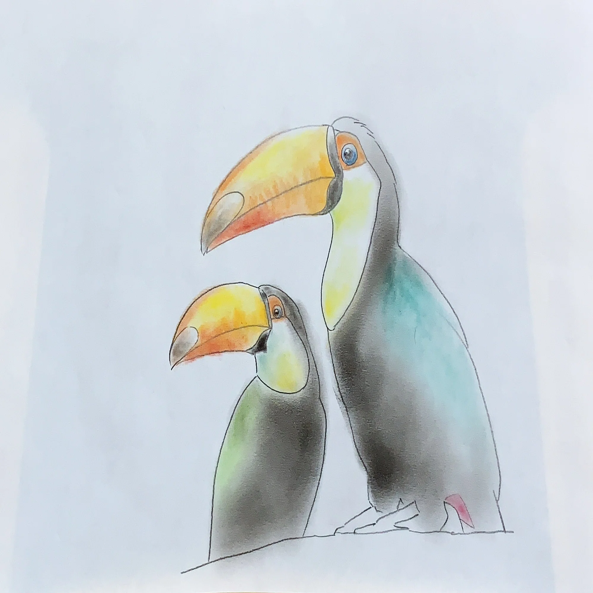 パステル画 鳥 鳥のオイルパステル オリジナルアートワークのジクレー 