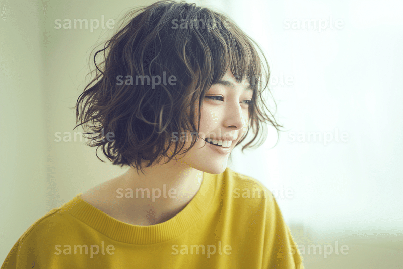 「笑顔の美しいショートヘア女性」フリー素材3枚セット｜ヘアカラー・ヘアスタイル・美容広告・カットモデルのイメージ画像に