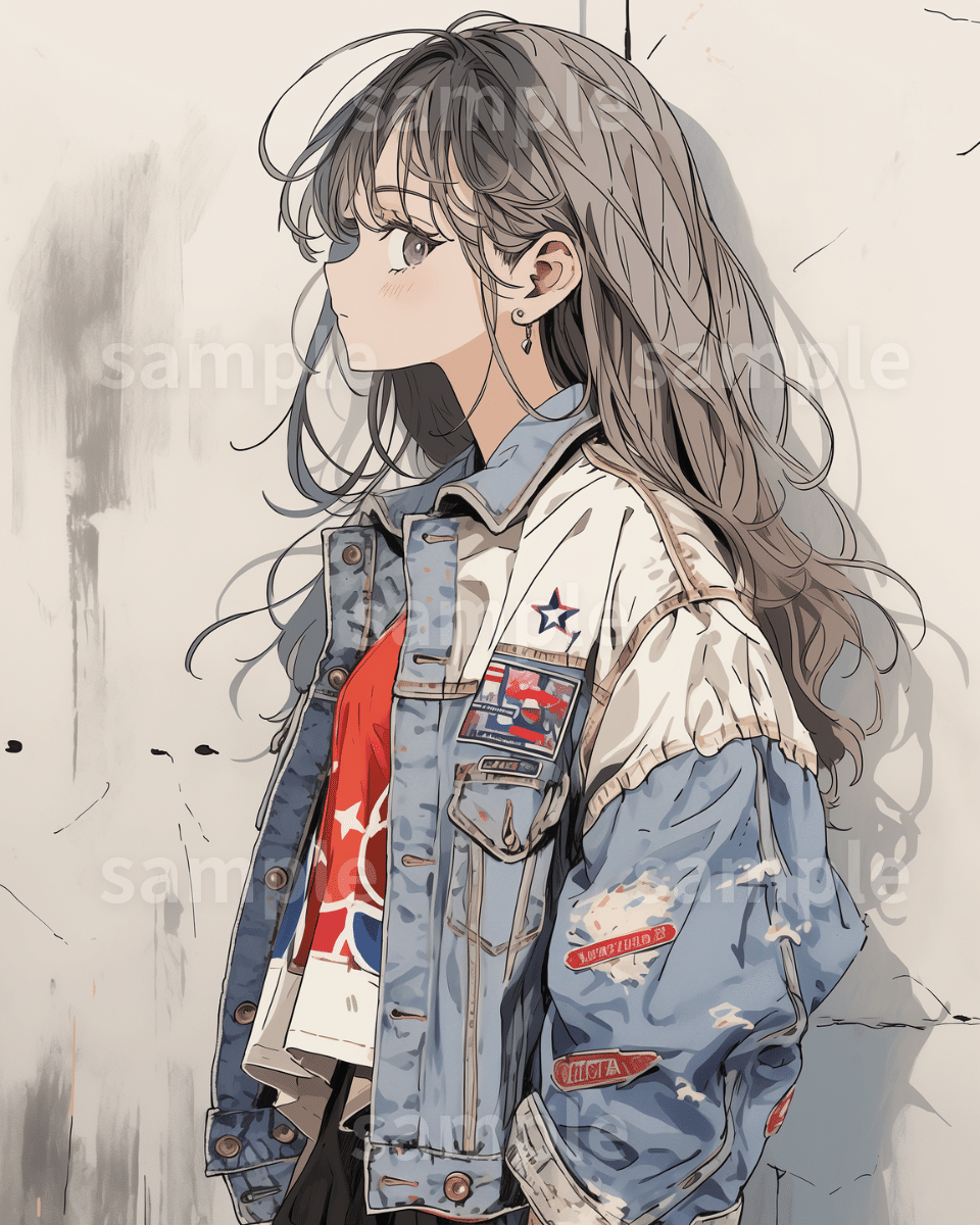 イラスト】「デニムジャケット女性」のフリー素材3枚セット【待ち受け